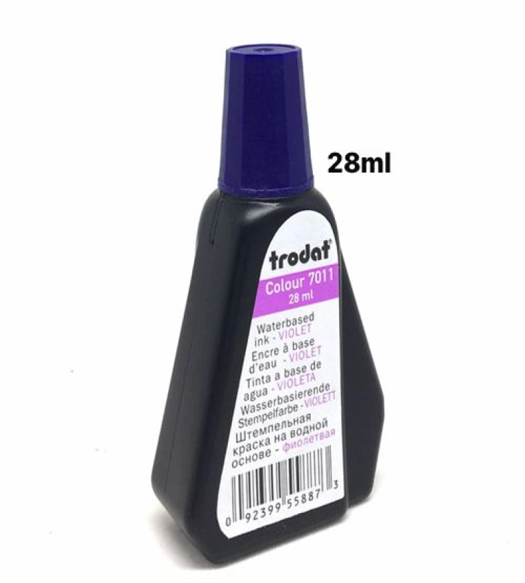 Encre VIOLET  pour tampons Trodat 7011 28 ml, encre originale de haute qualité assurant une empreinte nette et durable.