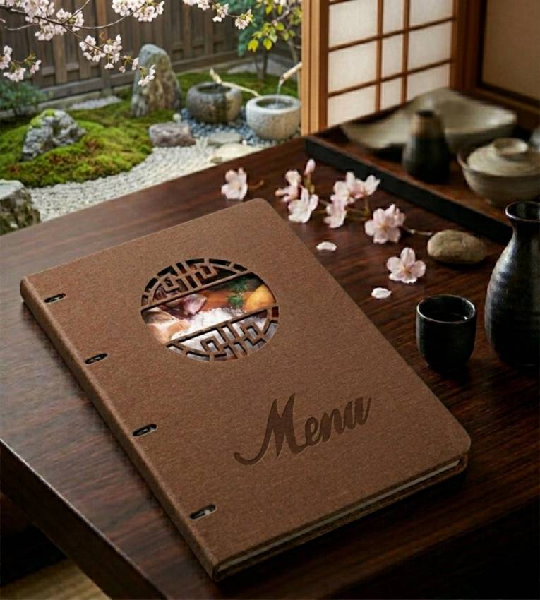 Porte-Menu A4 Classique en Similicuir Marron – 18 Vues Élégance Chaleureuse