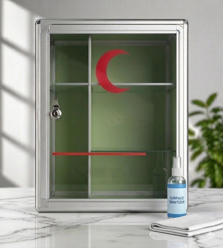 Boîte à pharmacie métallique grand format 31×35 cm idéale pour ranger et sécuriser médicaments et accessoires de secours à la maison, bureau ou école