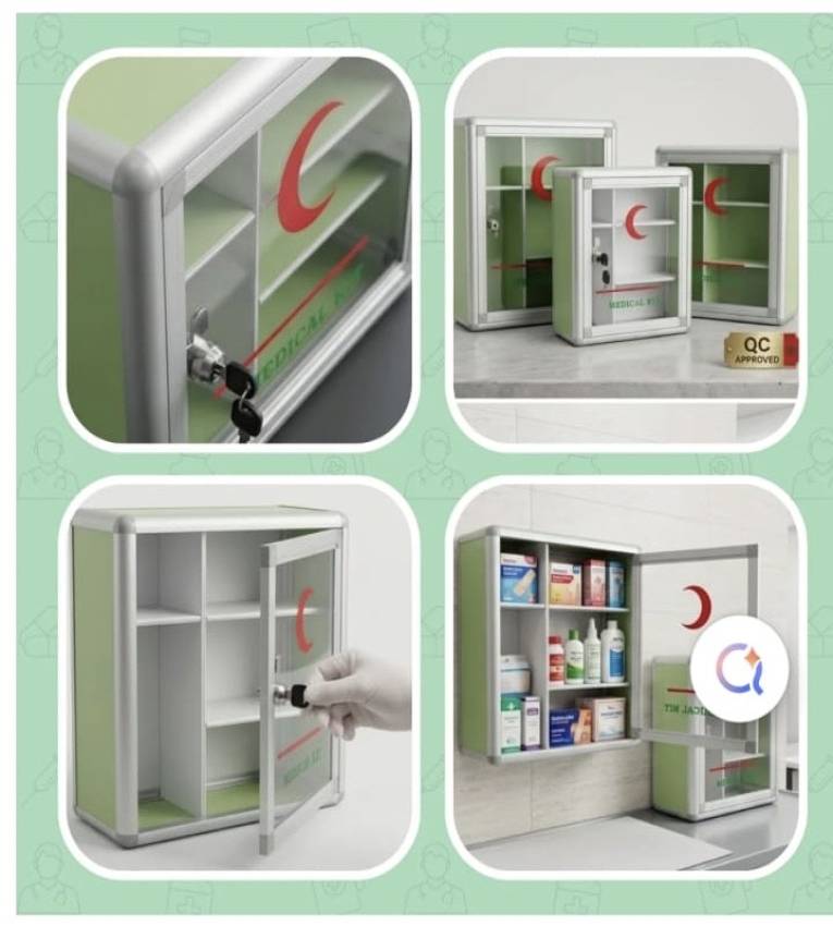 Grande Boîte à Pharmacie Métallique – Rangement Médical Sécurisé & Pratique (31×35 cm)