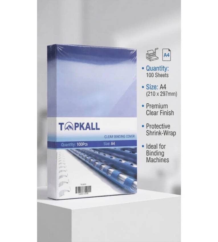 Couverture de Reliure Transparente A4 TOPKALL – Pack 100 Pièces