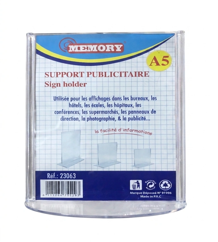 Présentoir A5 transparent idéal pour menus, promotions et affichage professionnel sur table ou comptoir