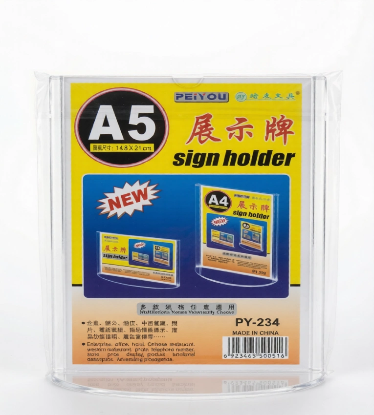 Porte-affiche A5 en plexy transparent, idéal pour afficher menus, promotions ou informations avec clarté et professionnalisme