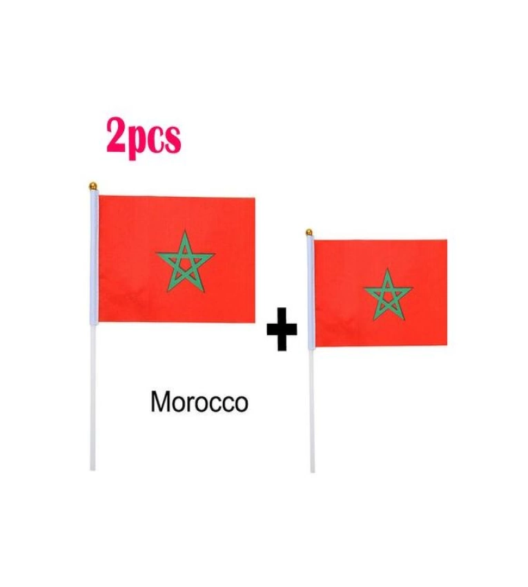 2 pièce Drapeau marocain À Main également appelé drapeau chérifien, est composé de deux couleurs : le rouge et le vert