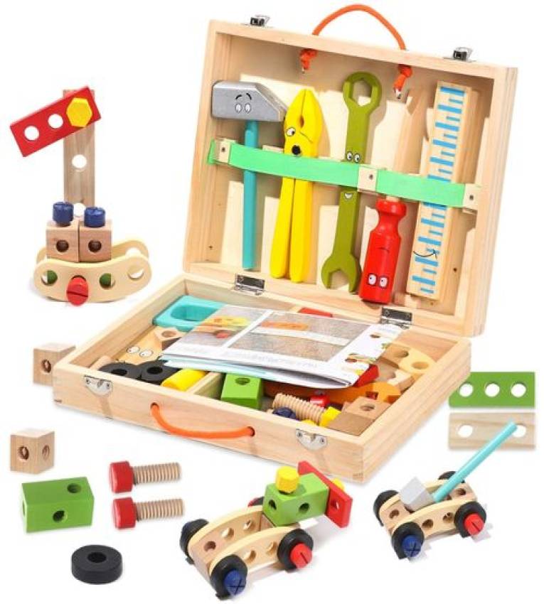 Boîte à outils en bois Ensemble de charpentier dans un étui de transport