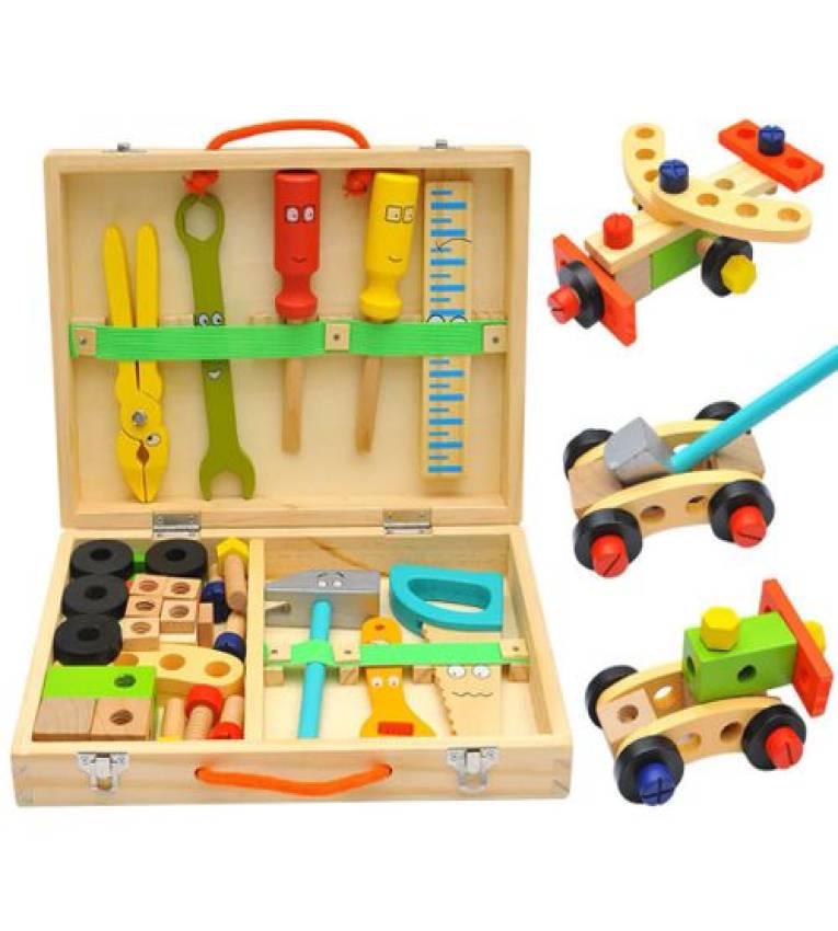 Boîte à outils en bois Ensemble de charpentier dans un étui de transport