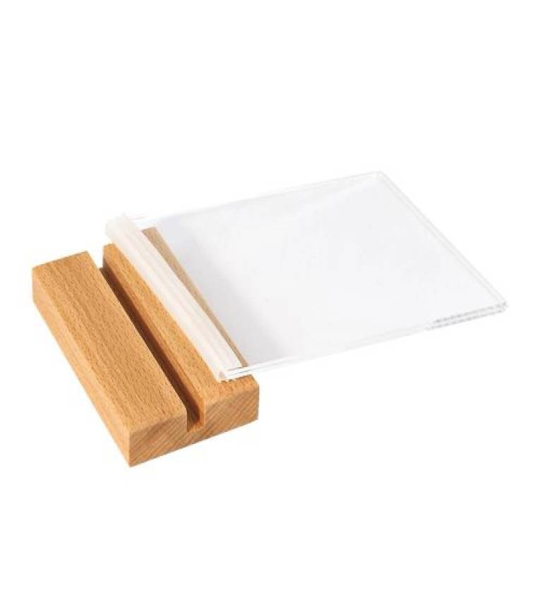 Porte menu de table en plexiglas avec base en bois Format