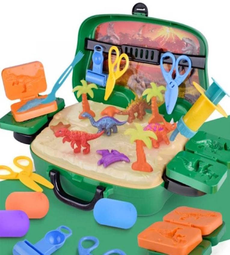 Mallette Pâte à Modeler avec Moules Dinosaures - Jouet Créatif pour Enfants