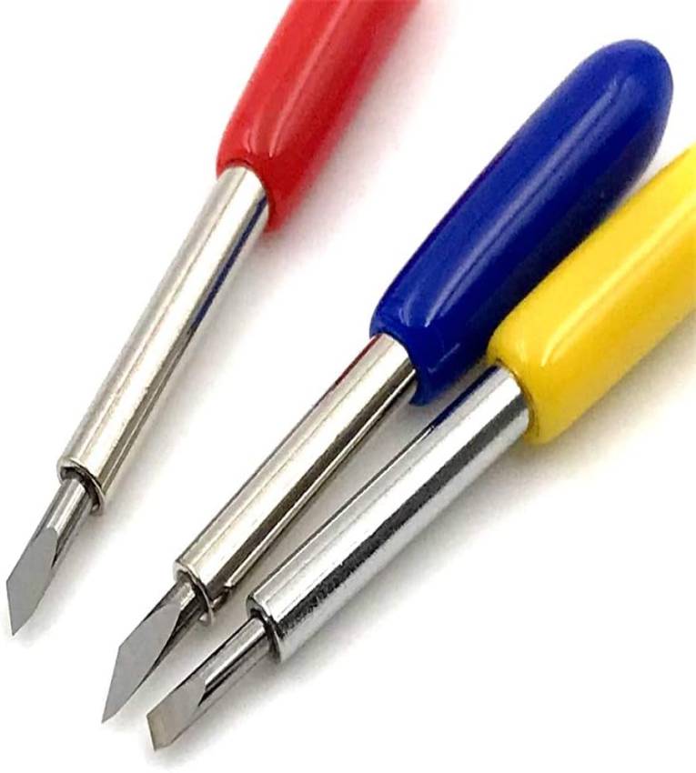 3 Lames de coupe en vinyle avec support de lame Jaune, rouge, bleu Angles de 30/45/60 degrés Lames de coupe de rechange pour machines de découpe Parfaites pour la signalisation et la publicité