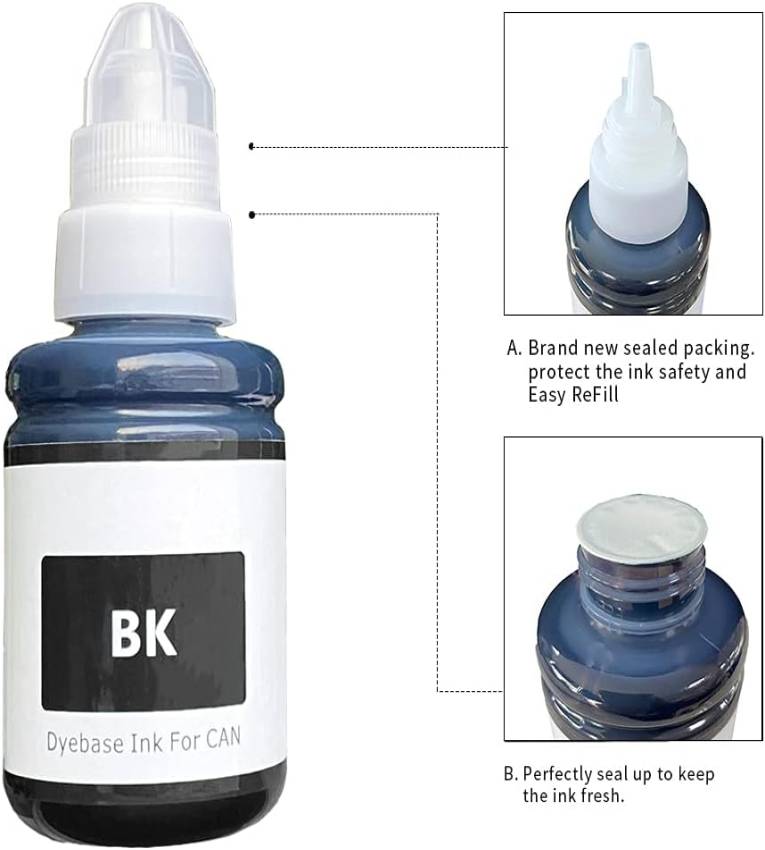 Refill Ink Printer Bouteille de Recharge d'Encre Noir  135 ml pour Imprimantes de série G, avec Capacité d'impression d'environ 6000 pages résistante à l'eau