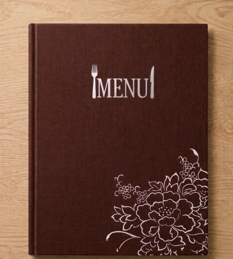 Porte-menu gris classique marron en similicuir 14 larges A4