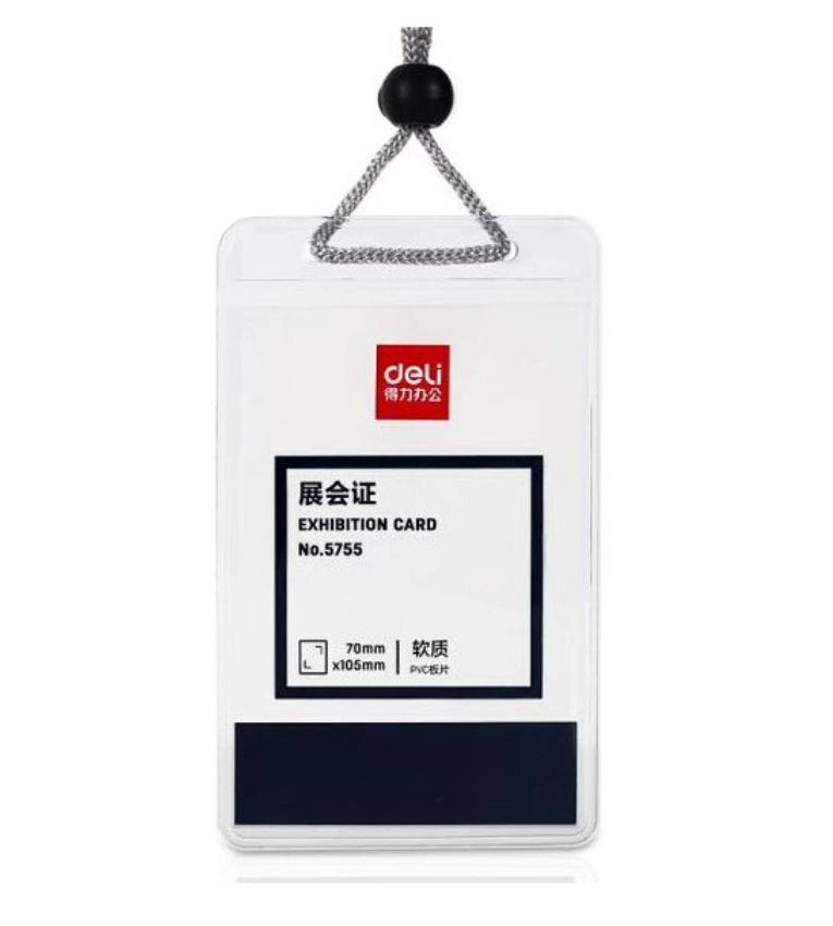 Porte-badge Deli 70×104 mm en PVC souple, transparent et résistant. Idéal pour les badges professionnels et événements.