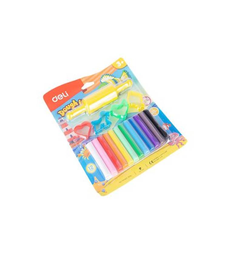 Pate a modeler 12 couleurs 160 gr + 4 moules et 1 roller