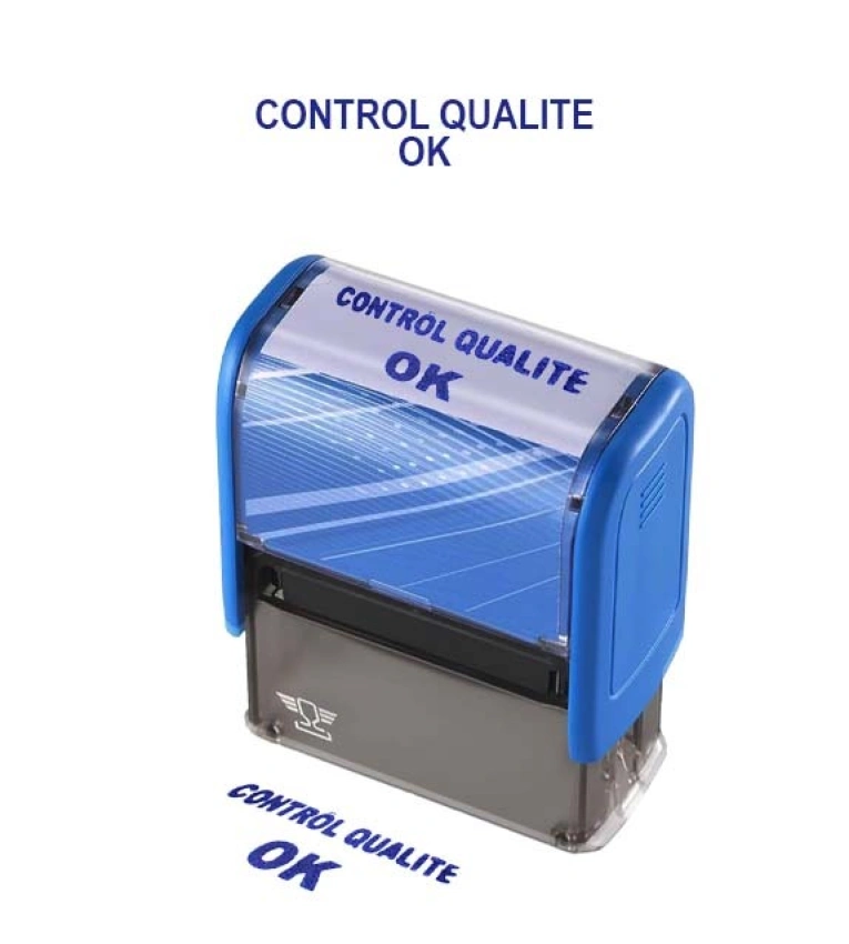 Tampon pratique pour le contrôle qualité, empreinte claire avec encre bleue durable. Facile à utiliser, idéal pour entreprises et usines.