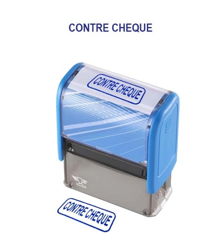 Tampon pratique de haute qualité pour une impression nette de la mention CONTRE CHÈQUE , empreinte claire avec encre bleue durable.
