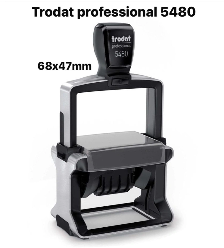 Tampon  68x47mm Trodat 5480 original avec encre bleue, offrant une impression nette et durable.
