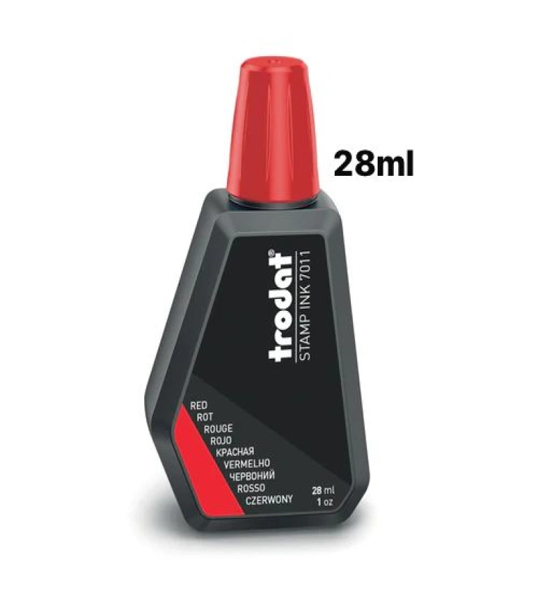 Encre ROUGE pour tampons Trodat 7011 28 ml, encre originale de haute qualité assurant une empreinte nette et durable.
